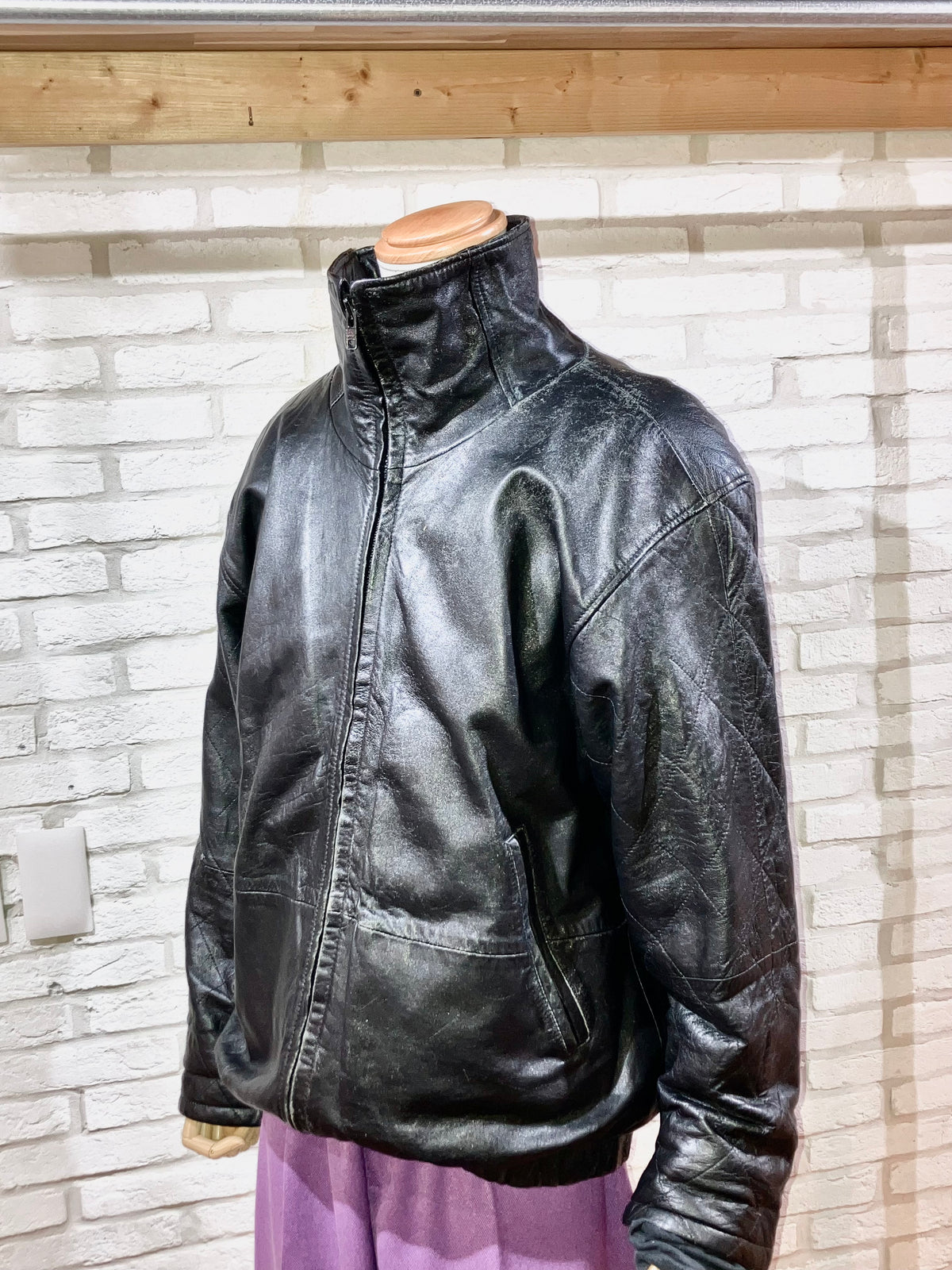 Old High Neck Design Leather JKT