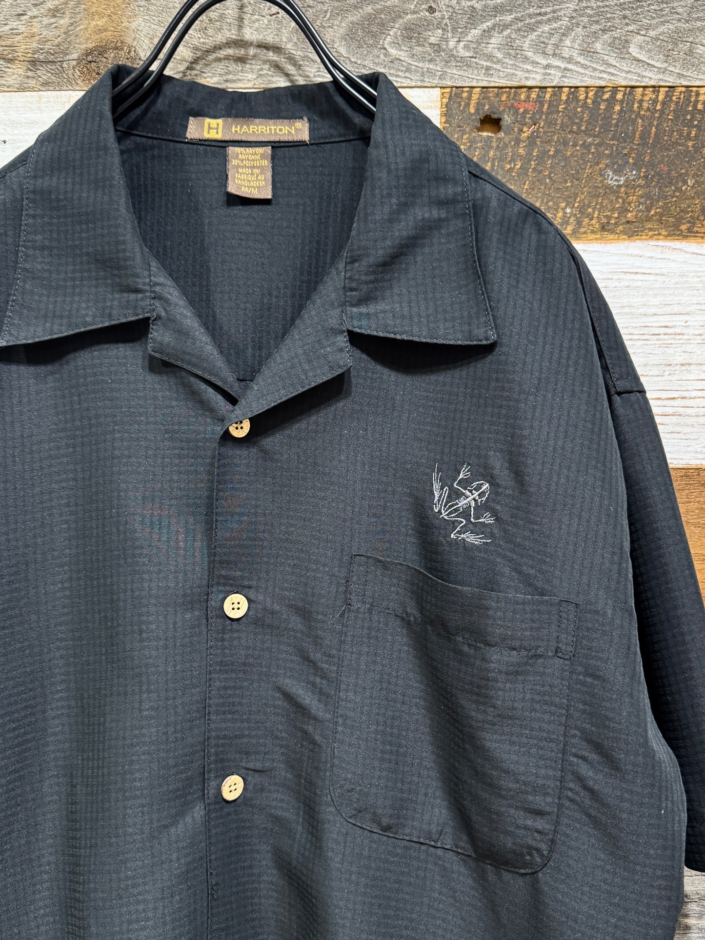 Harriton Frog Skeleton Embroidered Open Collar Shirt