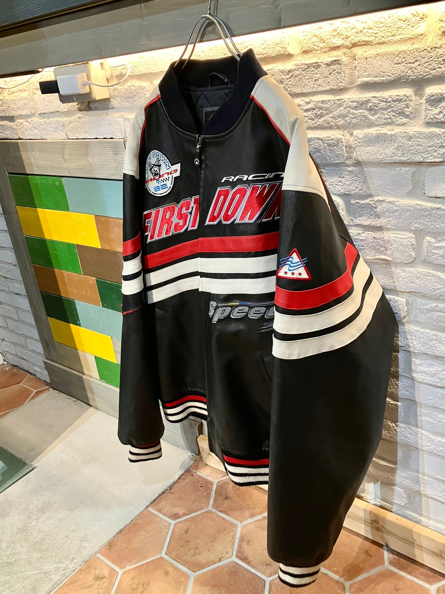 "FIRST DOWN" Old Design PVC Leather Varsity JKT
