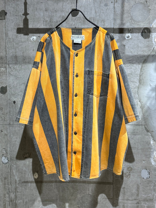 90s KOMAN Striped Baseball Shirt