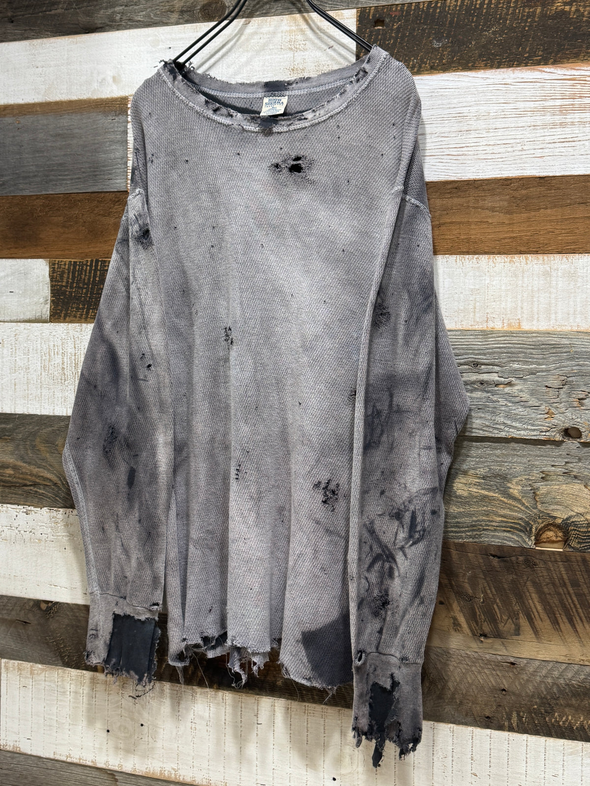 Bleach Washed Destroyed Thermal LS Tee