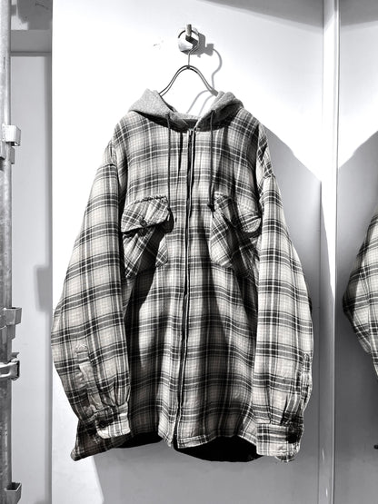 Fleece liner check shirt hoodie jacket