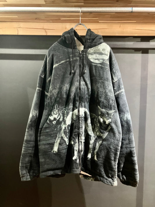 00s Oversized Design Fleece Hoodie JKT