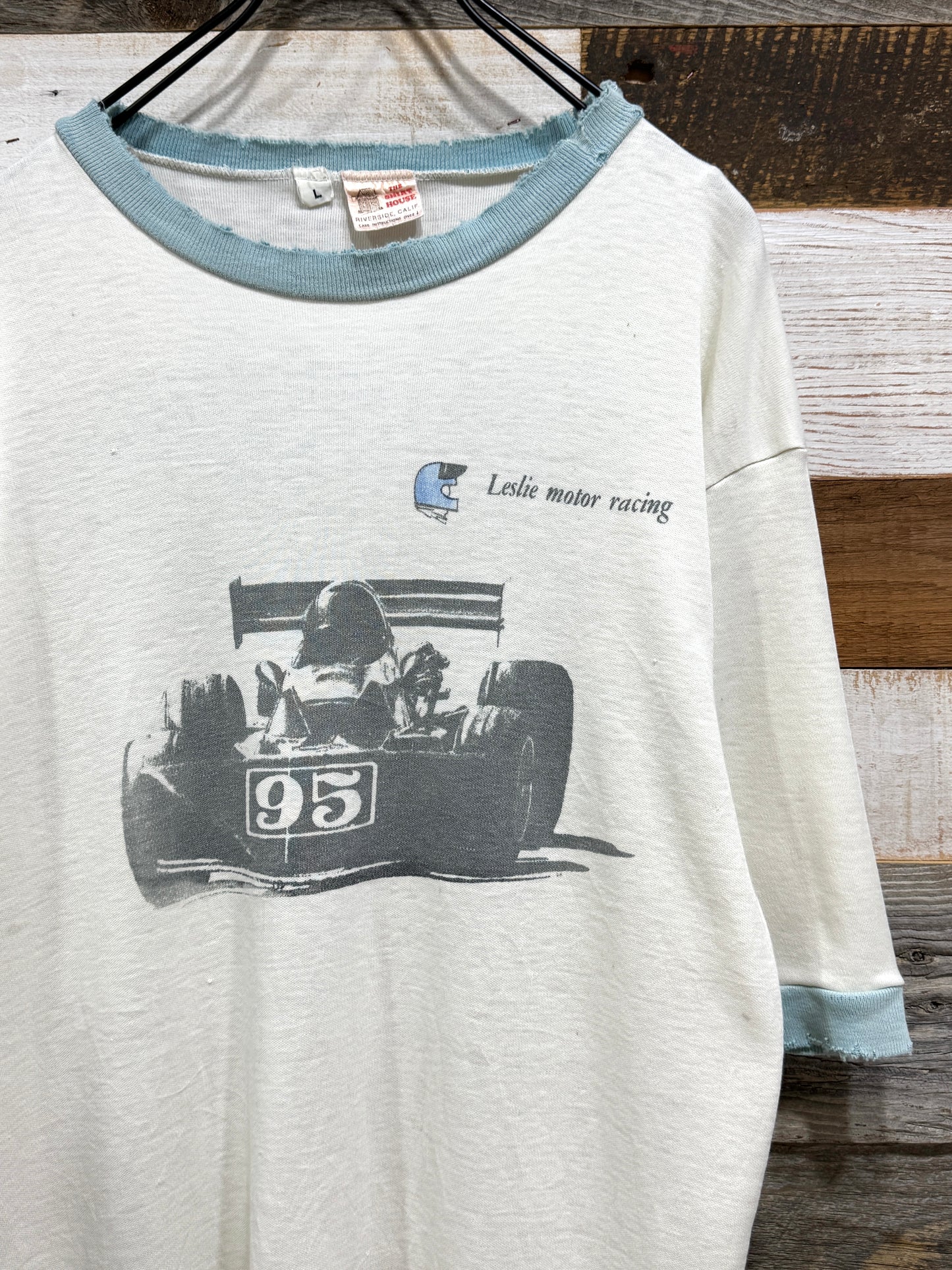 80s vintage Leslie motor racing Ringer Tee