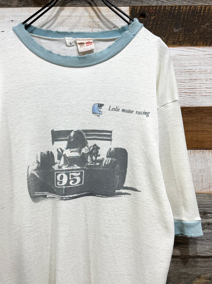 80s vintage Leslie motor racing Ringer Tee