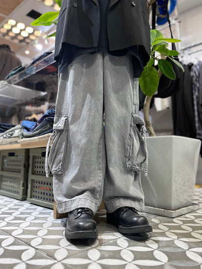 Grey Wide Denim Cargo pants