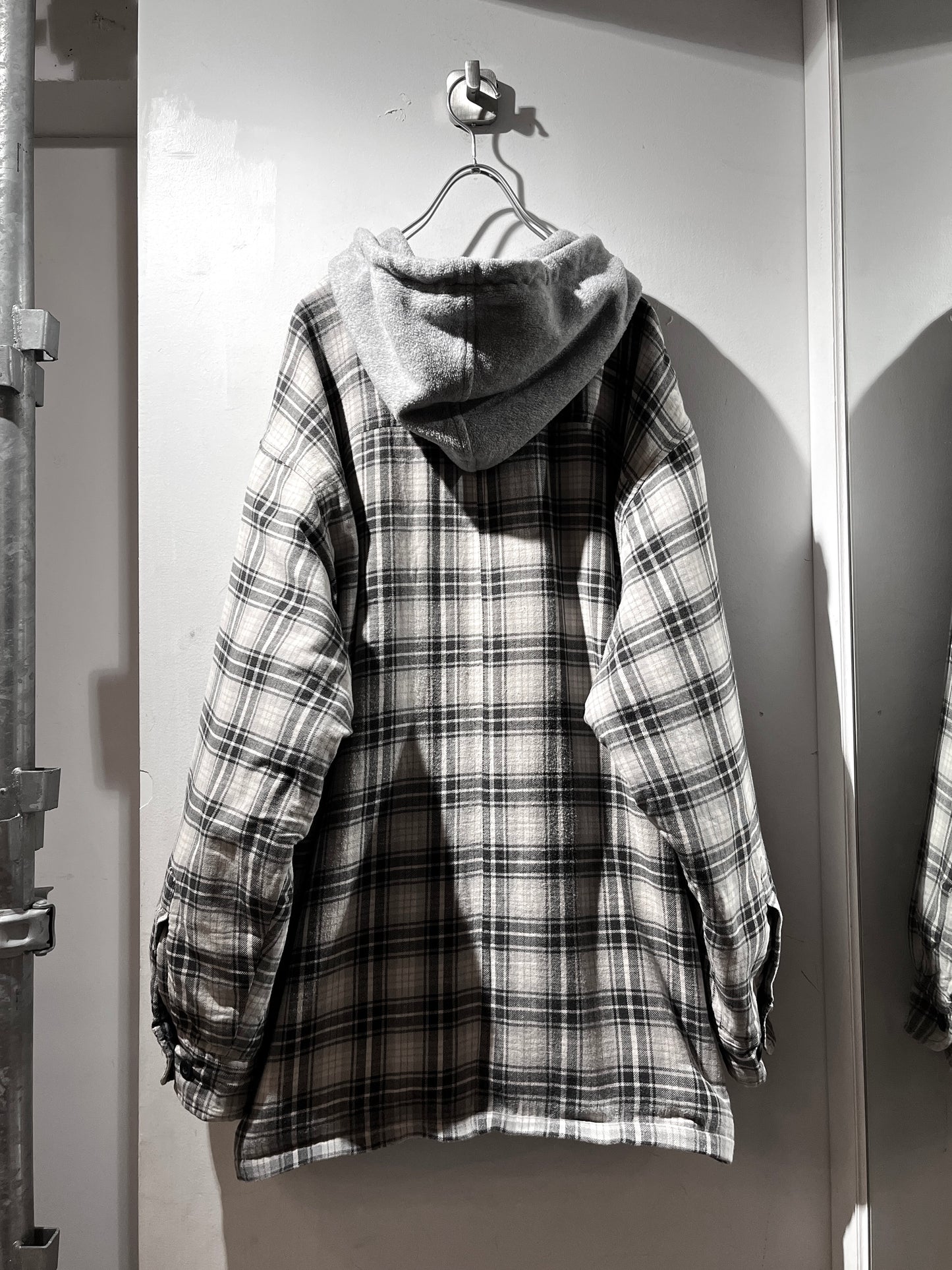 Fleece liner check shirt hoodie jacket