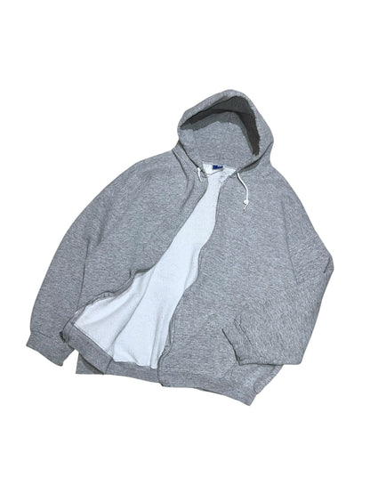 90s Grey Zip Thru Boxy Hoodie