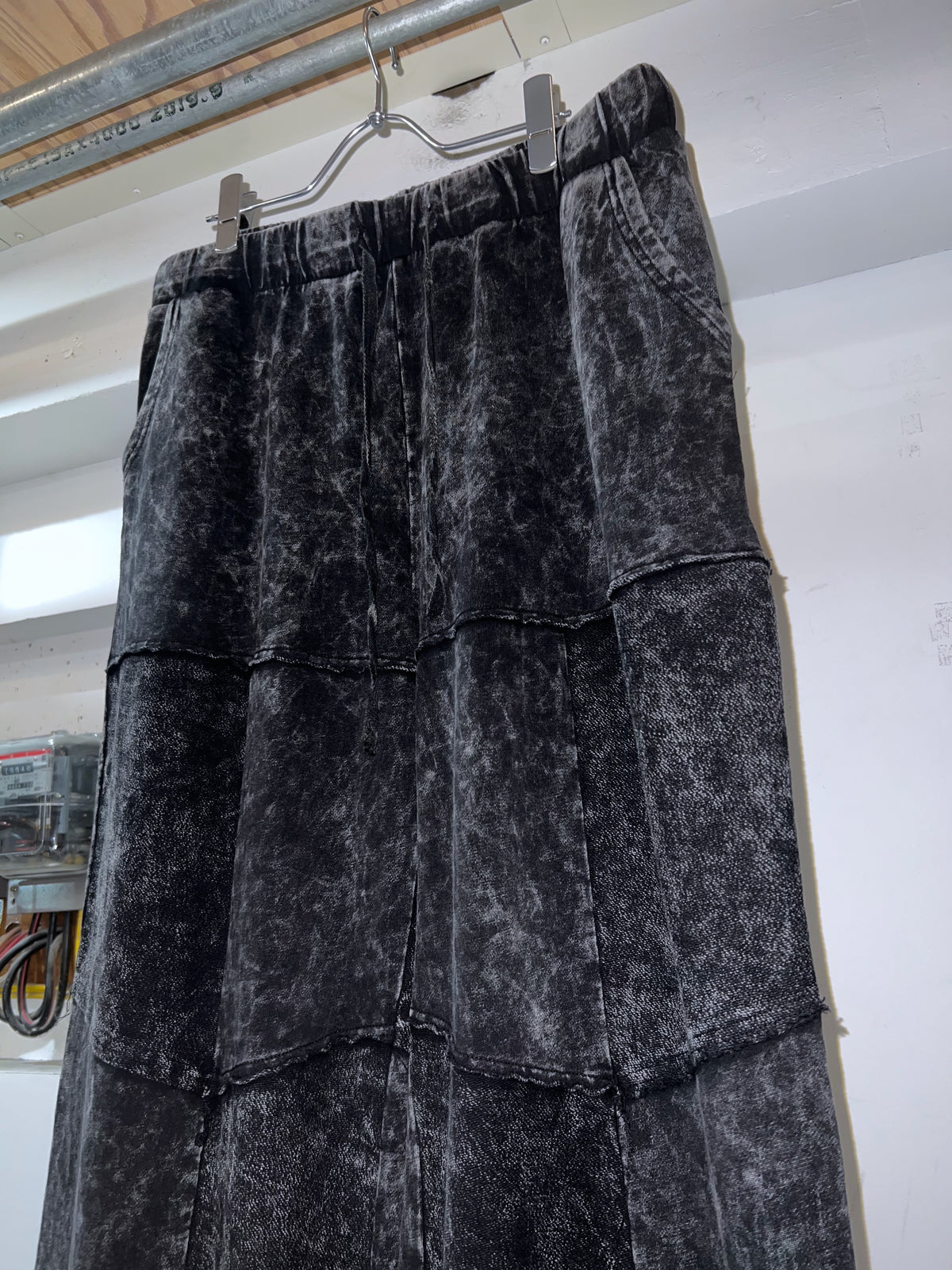 Acid Black Barrel Tiered Design Easy Pants