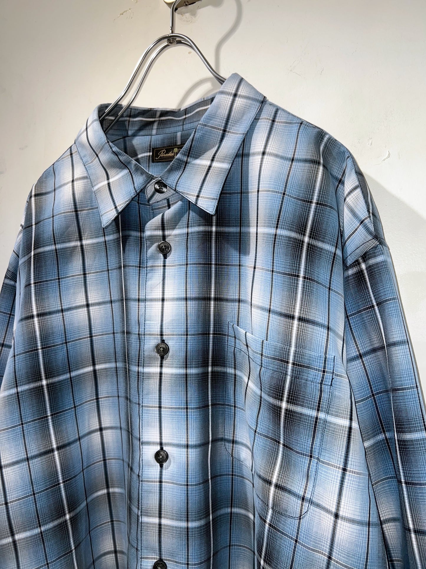 00s Oversized Rayon Mix Ombre Check Shirt