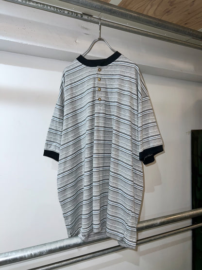 00s Oversized Henley-neck Striped Tee