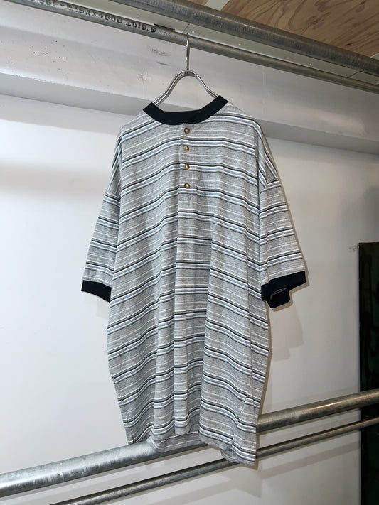 00s Oversized Henley-neck Striped Tee