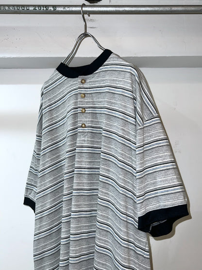 00s Oversized Henley-neck Striped Tee
