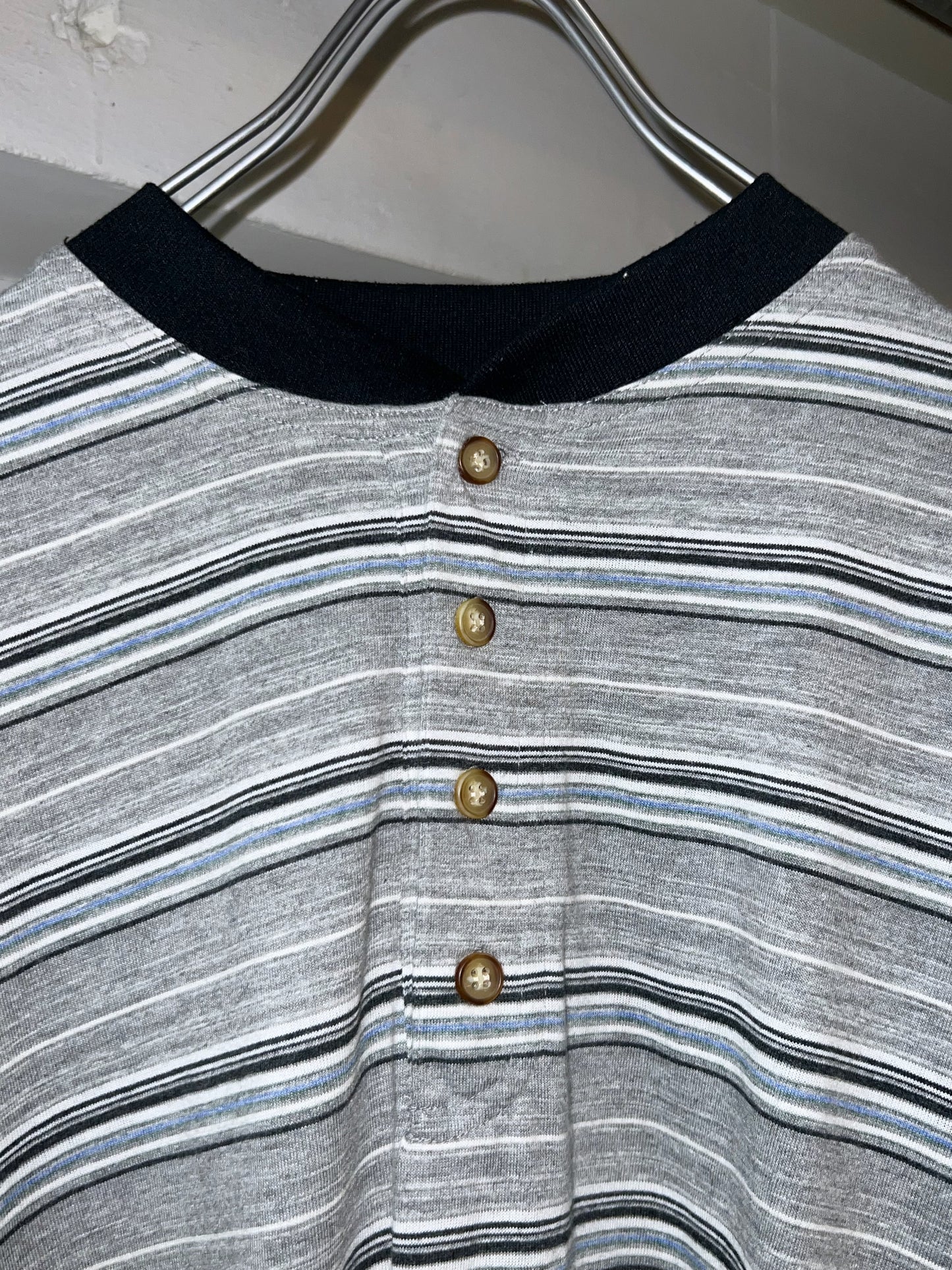 00s Oversized Henley-neck Striped Tee