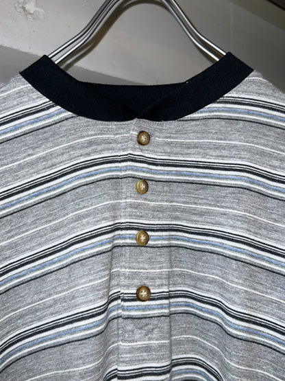 00s Oversized Henley-neck Striped Tee