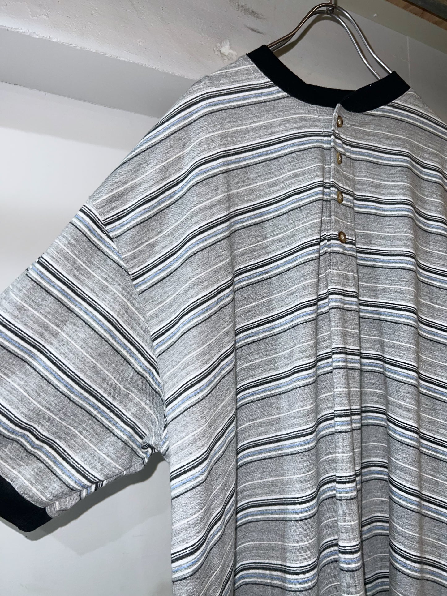 00s Oversized Henley-neck Striped Tee