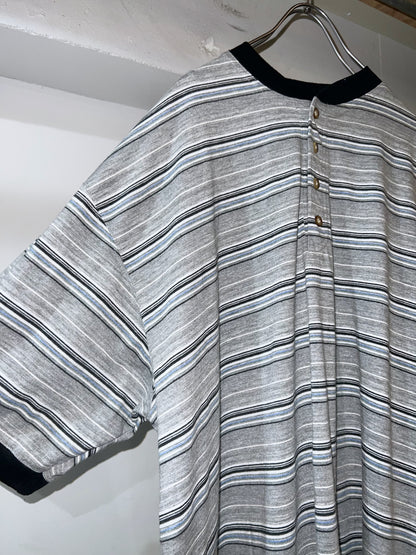 00s Oversized Henley-neck Striped Tee
