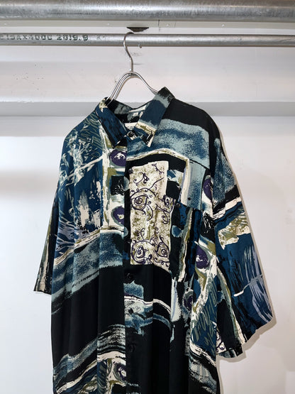Old Rayon Abstract Shirrt