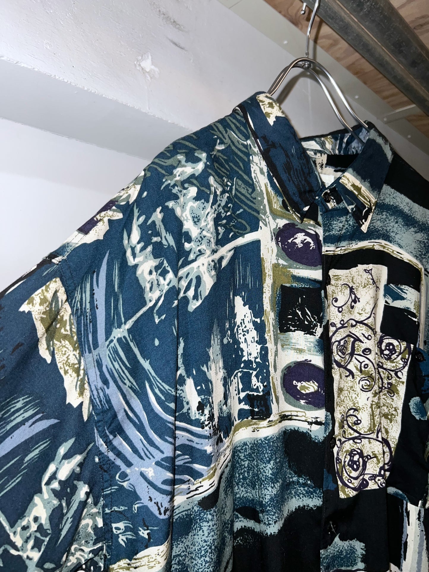 Old Rayon Abstract Shirrt