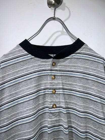 00s Oversized Henley-neck Striped Tee