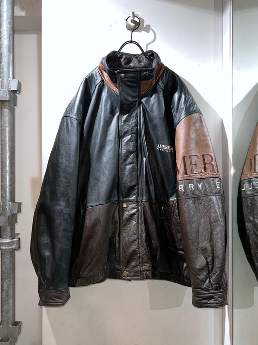 Perry Ellis AMERICA 90's Vintage Leather Bomber Jacket