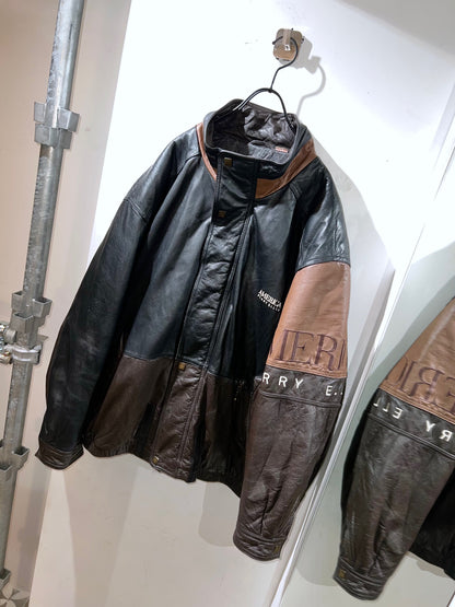 Perry Ellis AMERICA 90's Vintage Leather Bomber Jacket