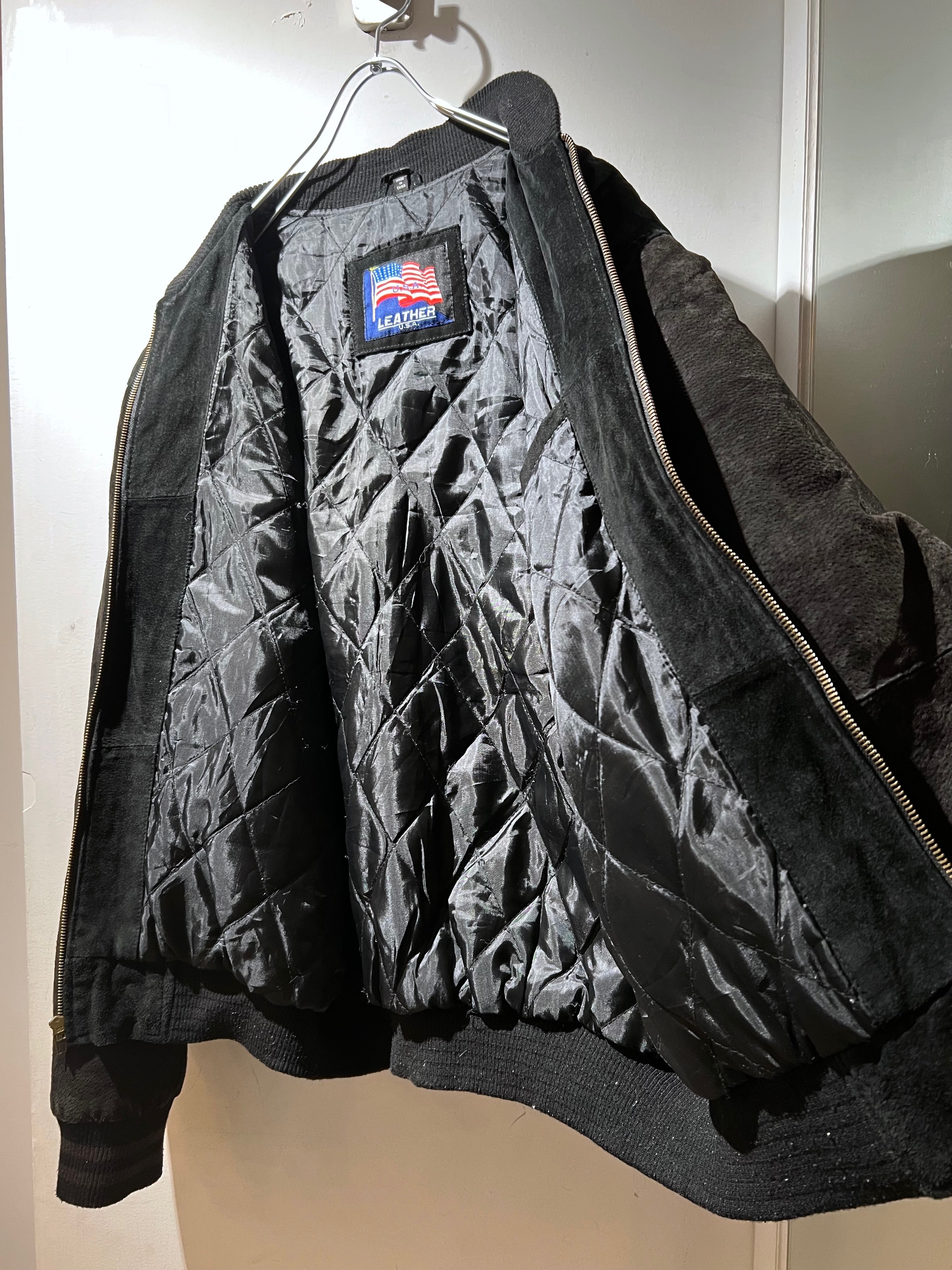 90s スエード ボンバージャケット L 黒 ブラック スコビルジップ 7132 00's Vintage Suede Leather Zip-Up Blouson – BUSINESS AS USUAL
