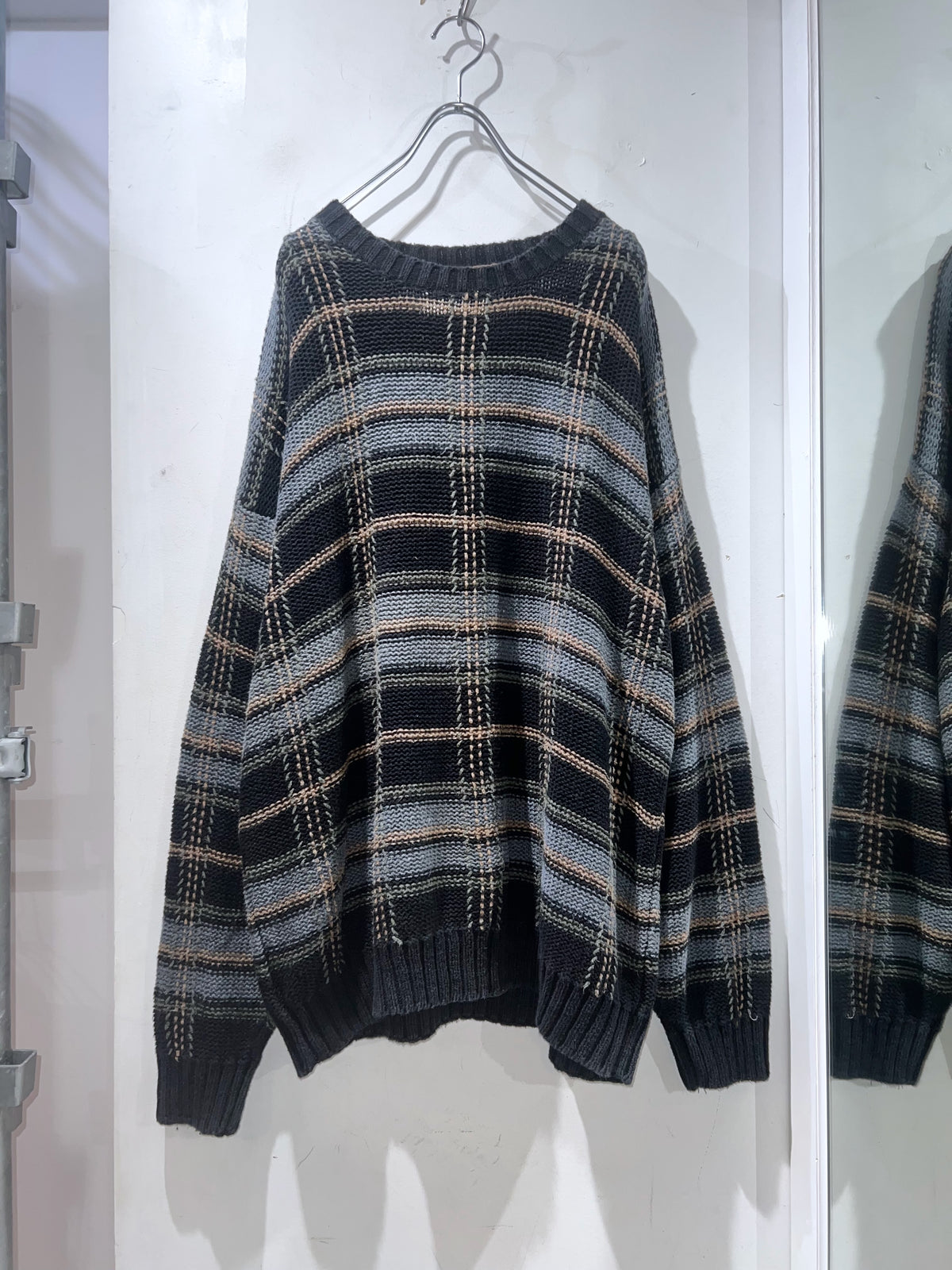 90s SONOMA Utility Check Oversized Ramie Cotton Sweater