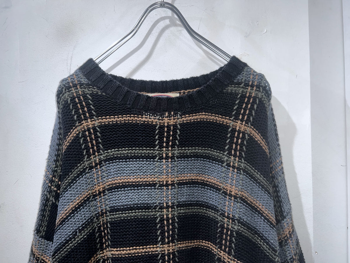 90s SONOMA Utility Check Oversized Ramie Cotton Sweater