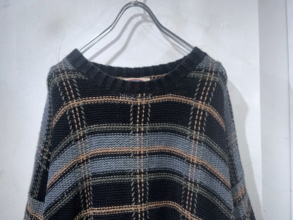 90s SONOMA Utility Check Oversized Ramie Cotton Sweater