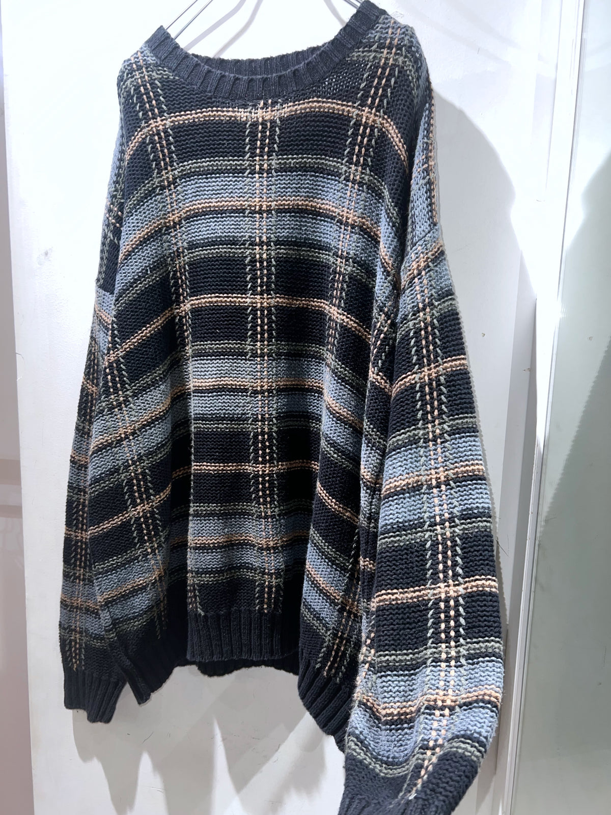 90s SONOMA Utility Check Oversized Ramie Cotton Sweater