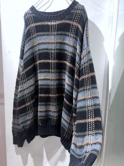 90s SONOMA Utility Check Oversized Ramie Cotton Sweater