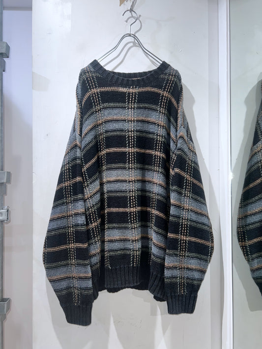 90s SONOMA Utility Check Oversized Ramie Cotton Sweater