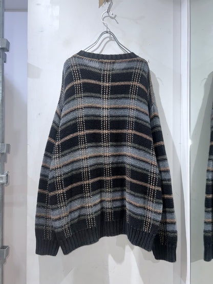 90s SONOMA Utility Check Oversized Ramie Cotton Sweater