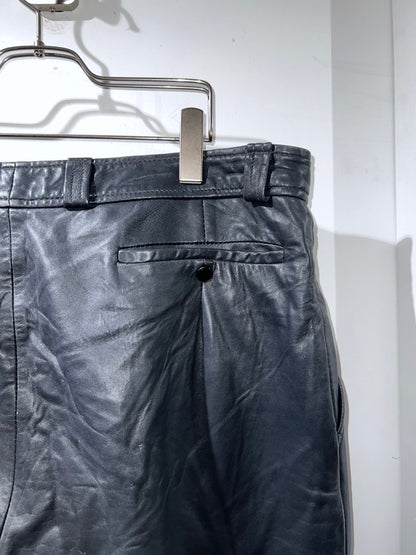 Vintage Grey Real Leather Wide Leg Trousers