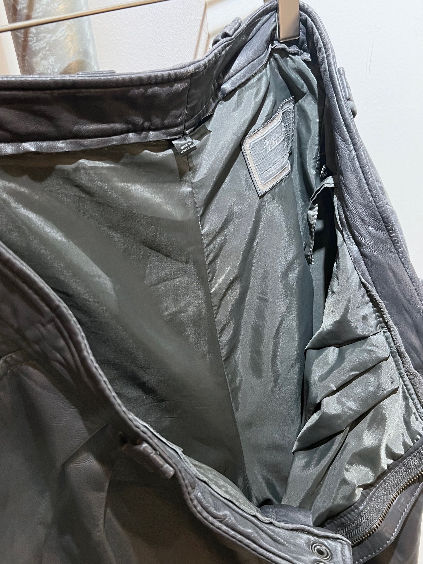 Vintage Grey Real Leather Wide Leg Trousers