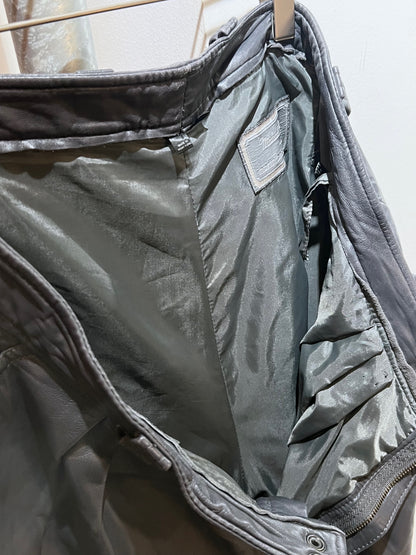 Vintage Grey Real Leather Wide Leg Trousers