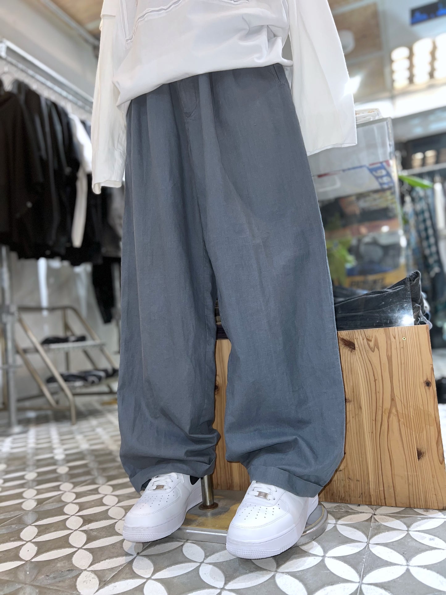Old Linen mix Loose Wide Trousers