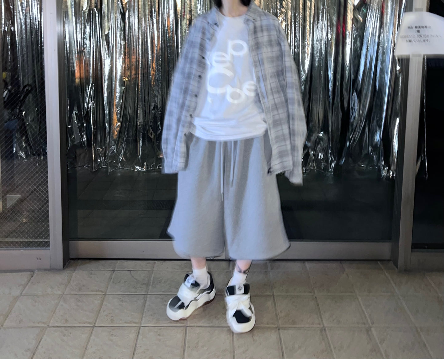 DOUBLE LOGO SWEAT HALF PANTS (GRAY)