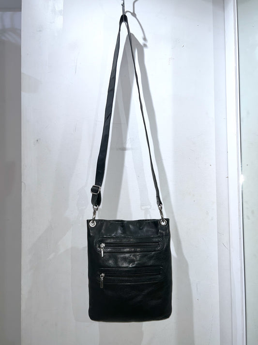 Double Zipper Leather Shoulder Bag