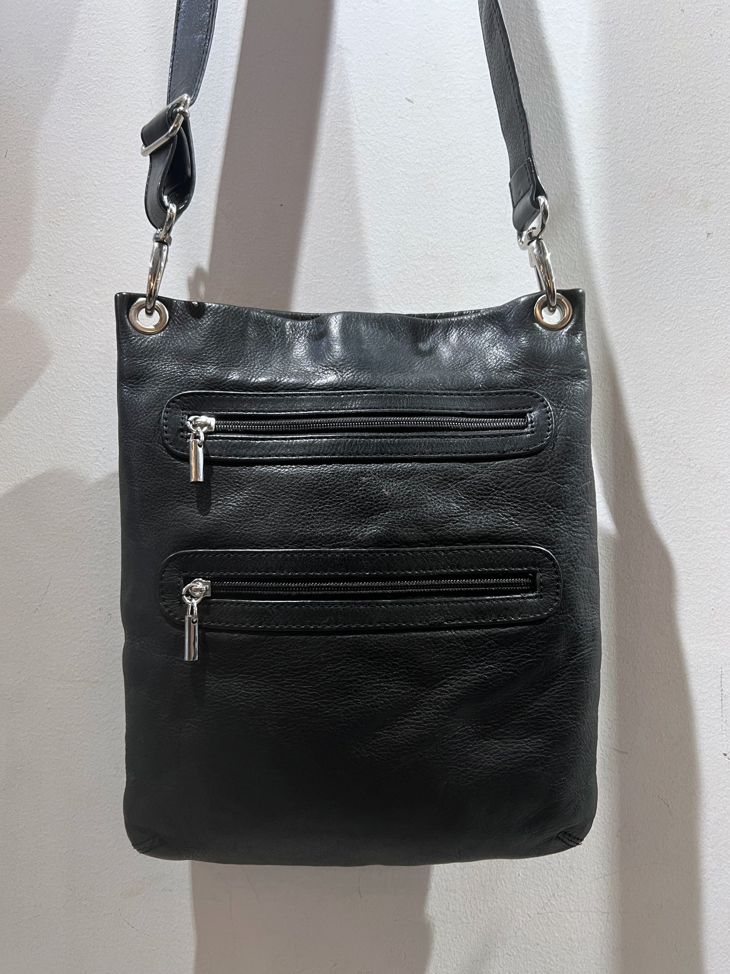 Double Zipper Leather Shoulder Bag