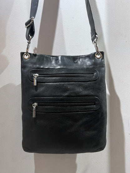 Double Zipper Leather Shoulder Bag