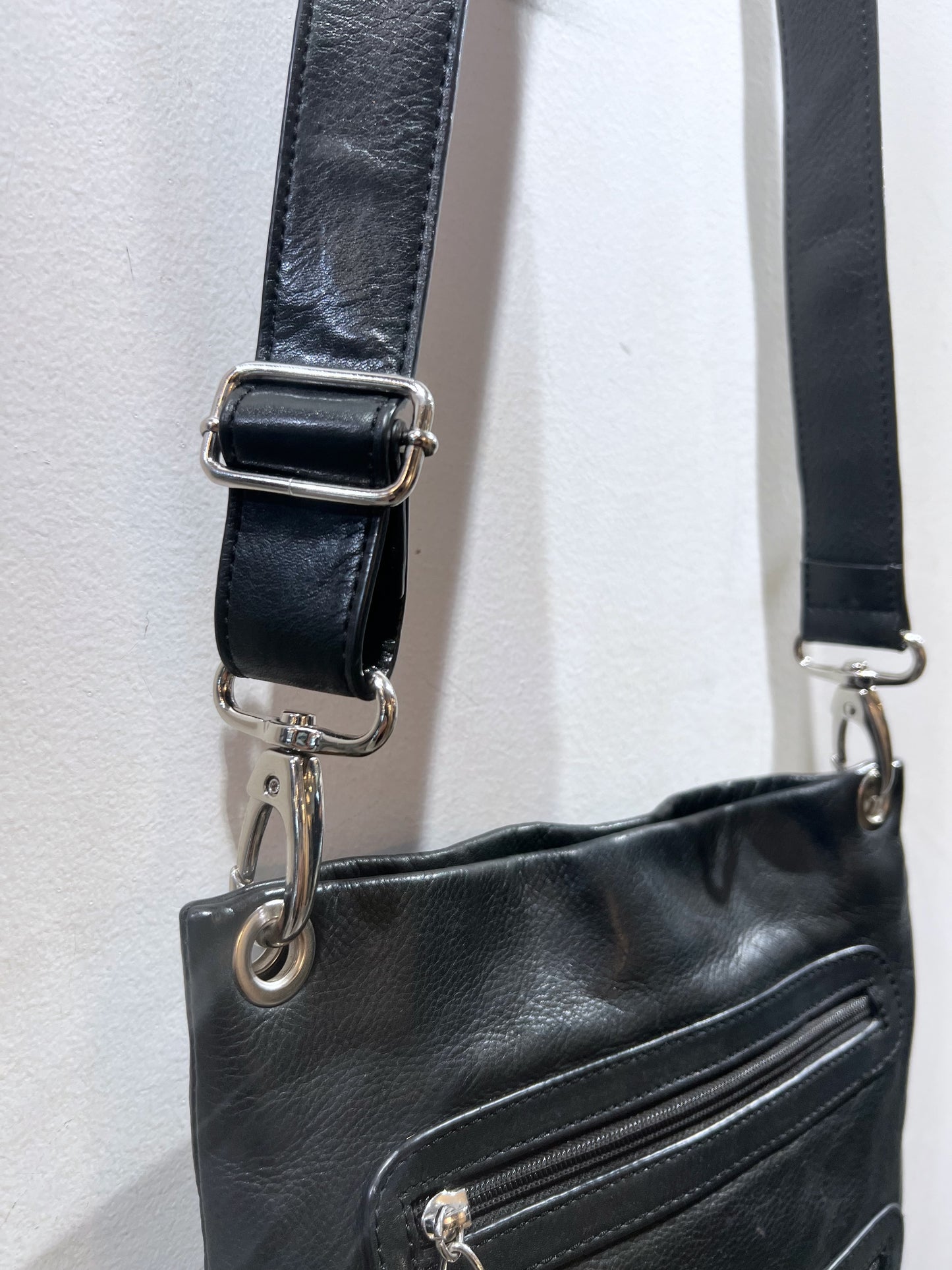 Double Zipper Leather Shoulder Bag