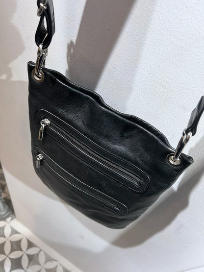 Double Zipper Leather Shoulder Bag