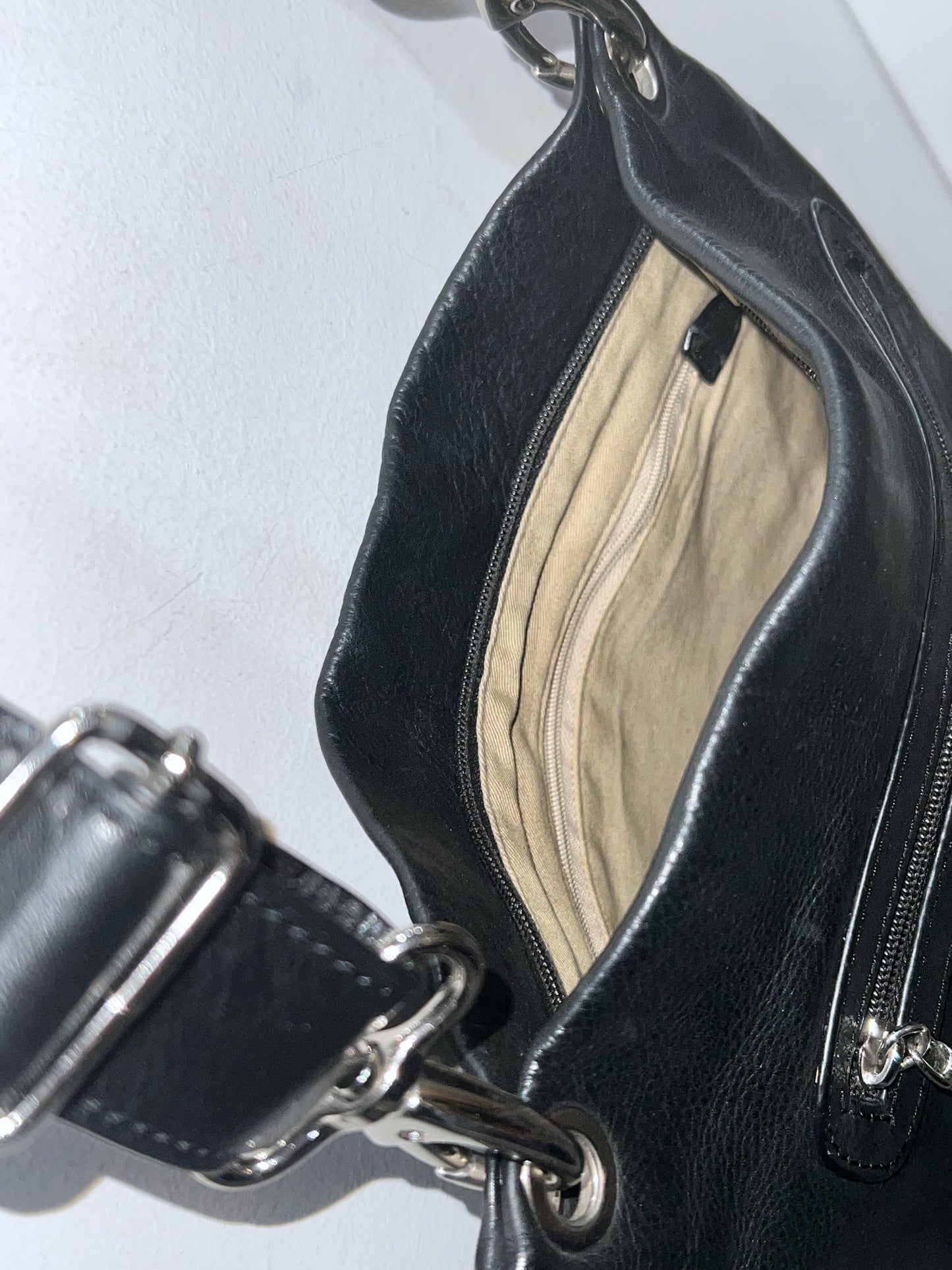 Double Zipper Leather Shoulder Bag