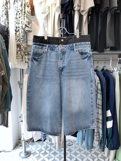 Nova Double Waist Baggy Denim Shorts
