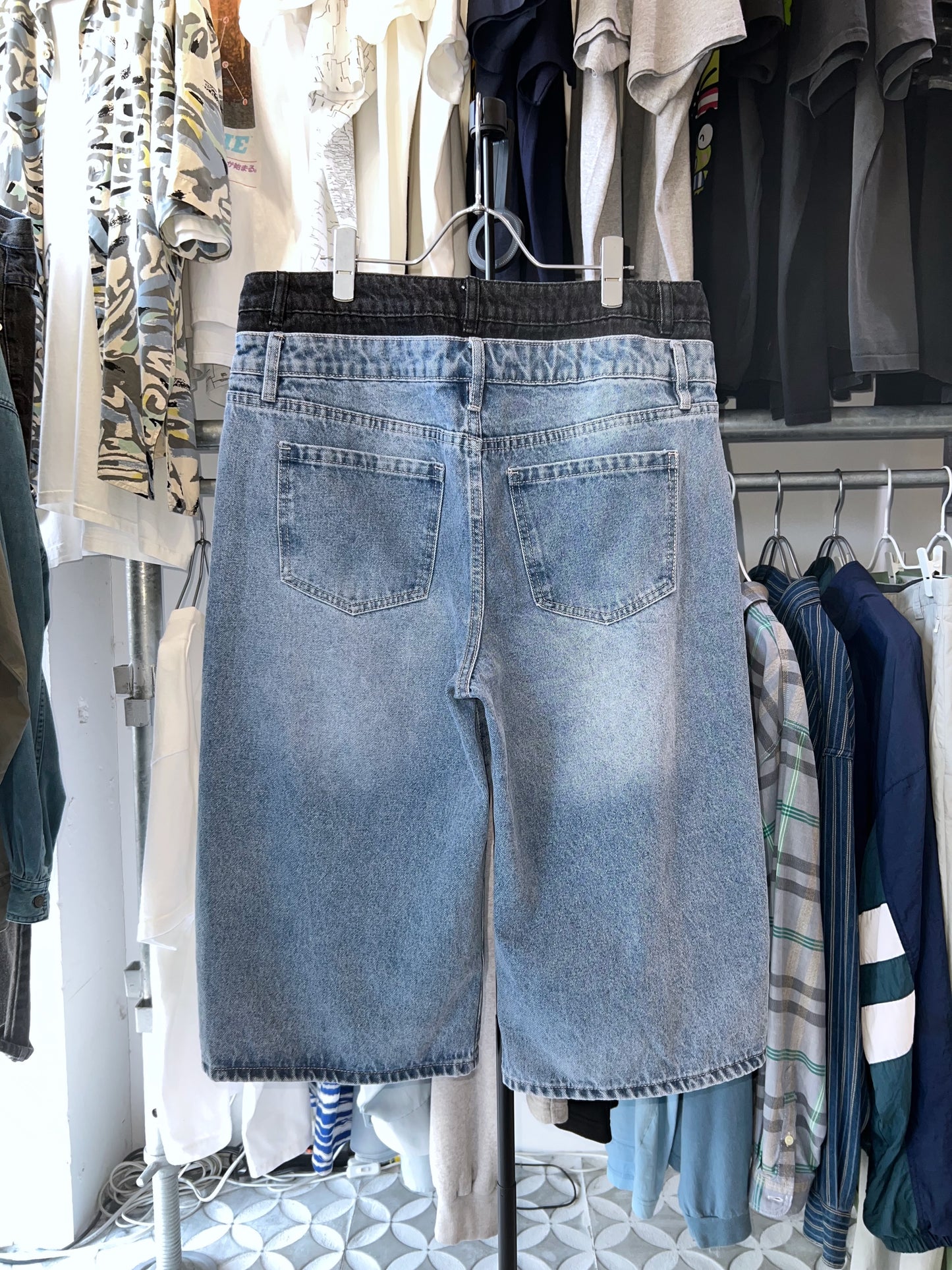 Nova Double Waist Baggy Denim Shorts