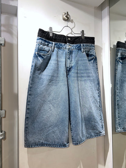 Nova Double Waist Baggy Denim Shorts
