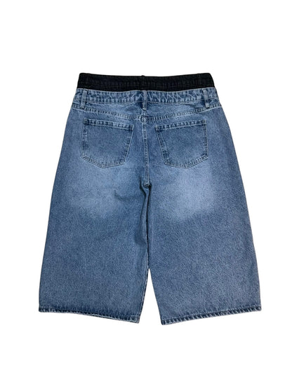 Nova Double Waist Baggy Denim Shorts