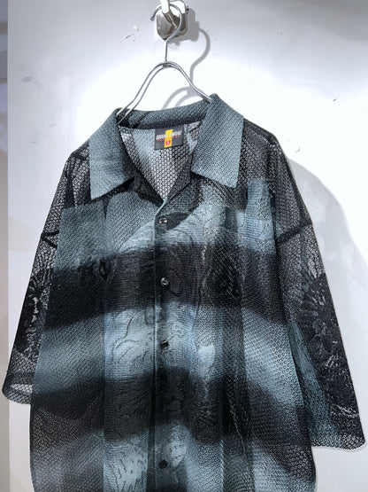 Old Gradation Mesh Open Collar Shirt